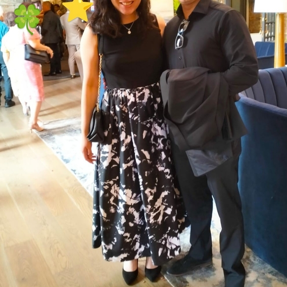 AIDAN MATTOX Jersey & Print Satin Ballgown in Black and White - Picture 3 of 3